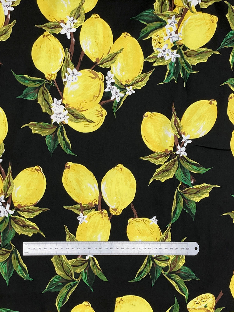 The lemon fabric shown with a 30cm ruler for scale.